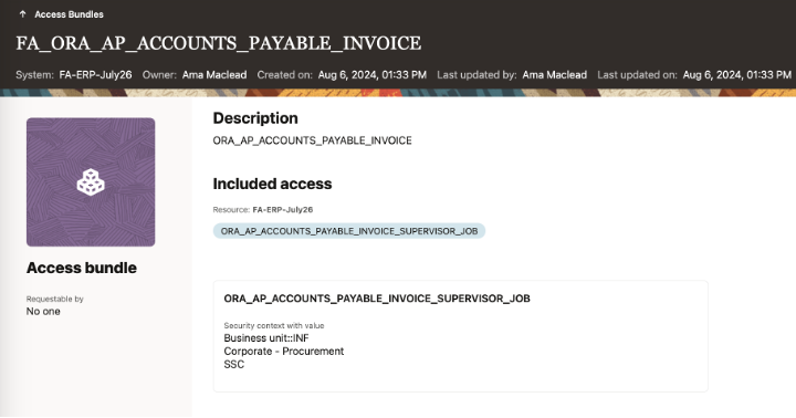 Access definitions with security context for ERP