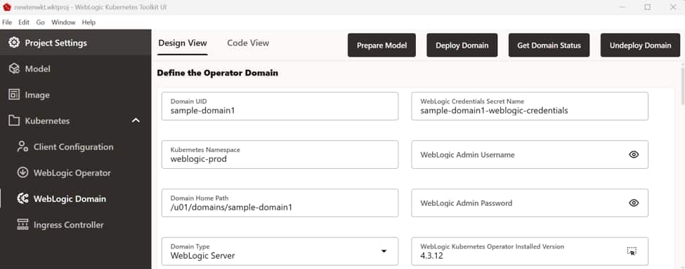 WebLogic Domain/Cluster configuration screenshot 1