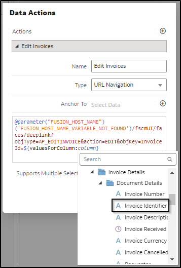 Přidat data Podrobnosti akce ID sloupce