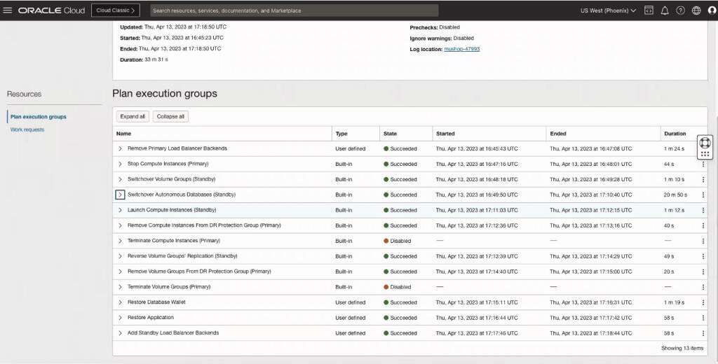 Snímek obrazovky plánu provedeného v konzole.