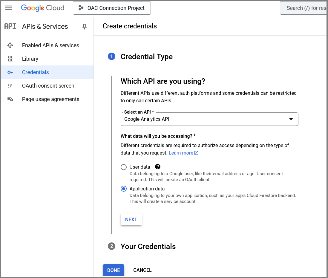 Create credentials 