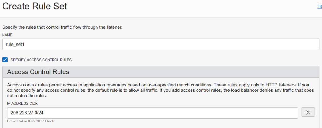 Enabling rule sets for access control list on your load balancer listener