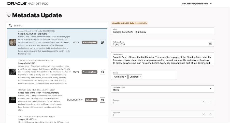 Obrazovka aktualizace metadat, kam můžete nahrát metadata.