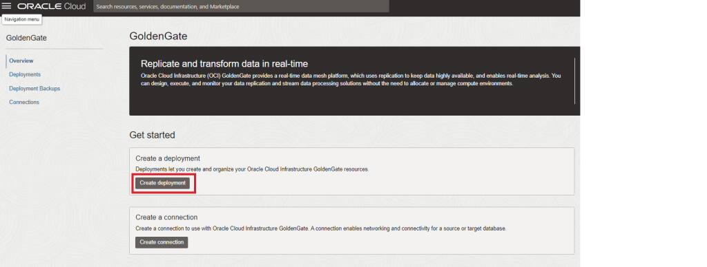 Obrazovka nasazení GoldenGate