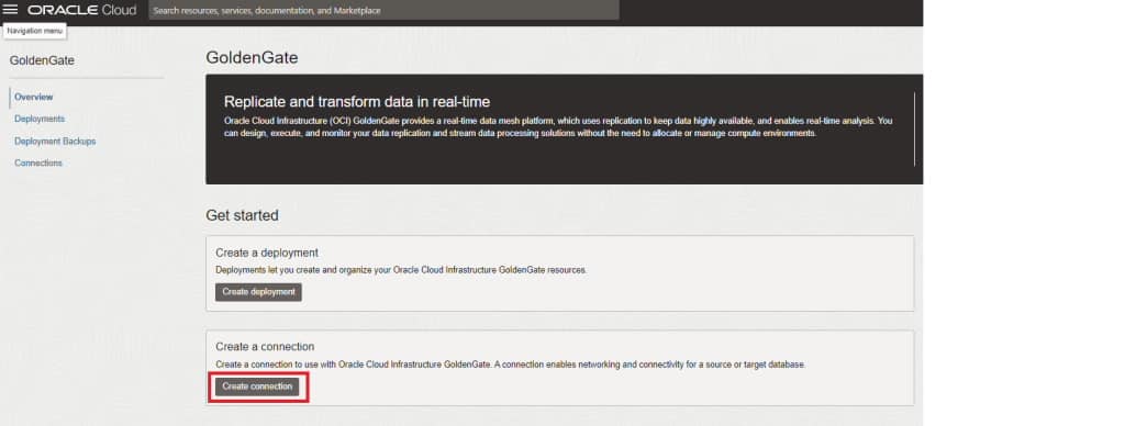 Vytvoření připojení GoldenGate.