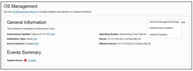 A screenshot of the OS Management page, showing General Information.