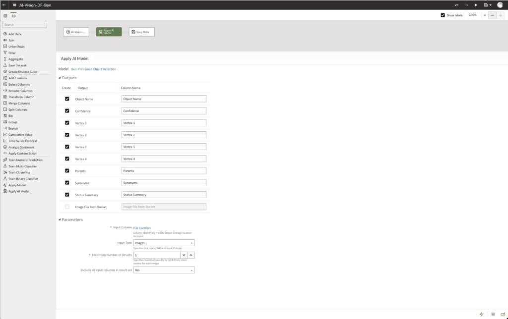 Použijte model AI Vision v toku dat pro Analytics