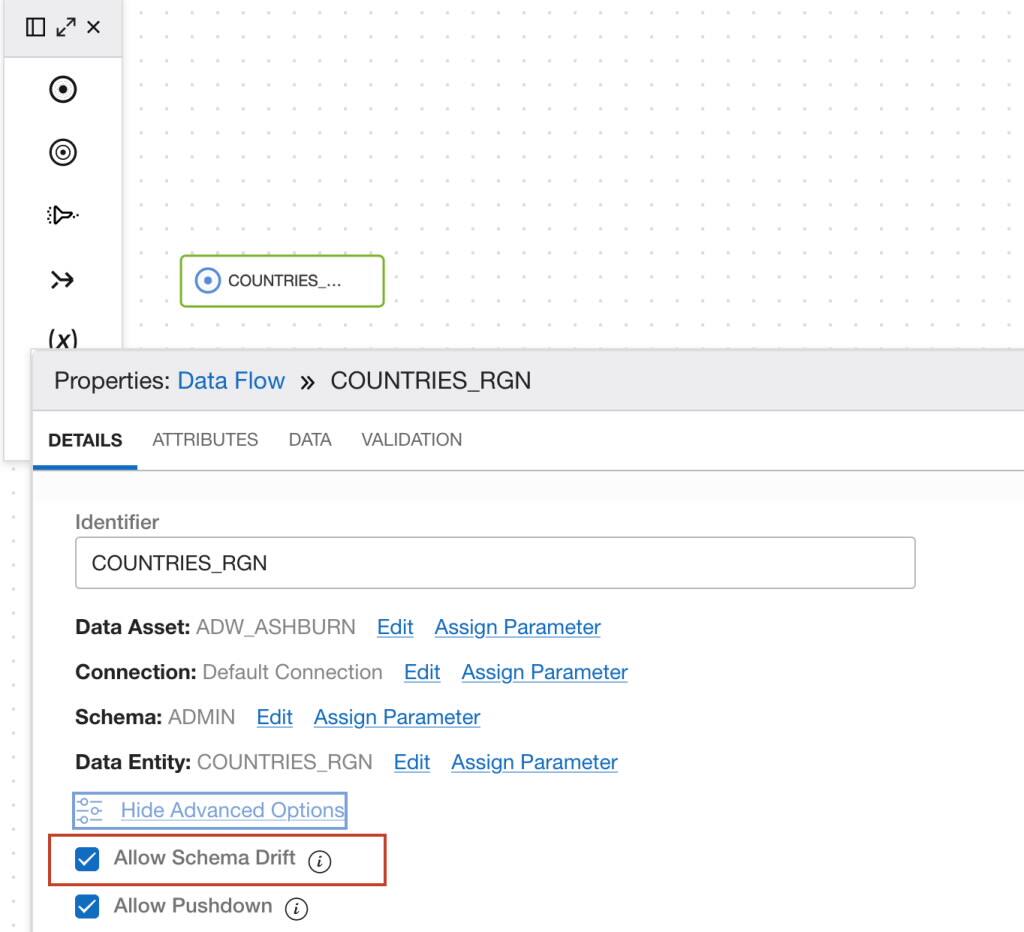 Schema drift in Oracle Cloud Infrastructure Data Integration