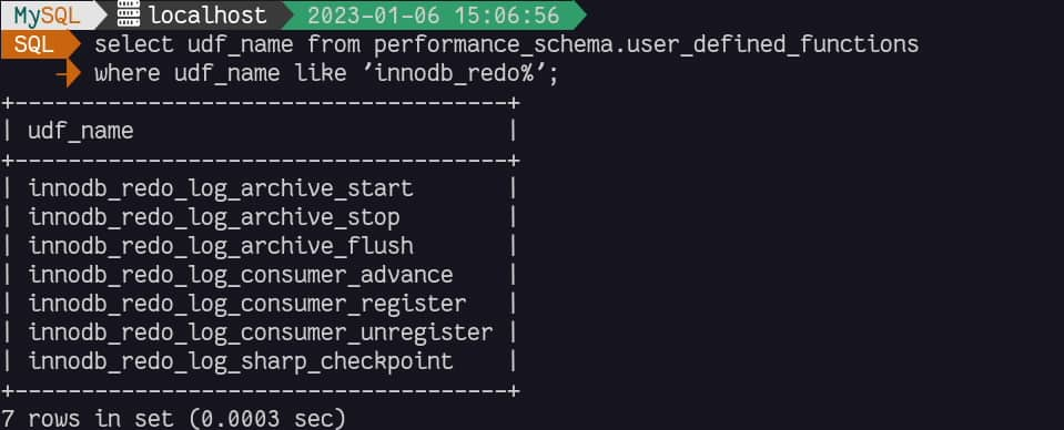 alll inndob_redo_log UDF functions