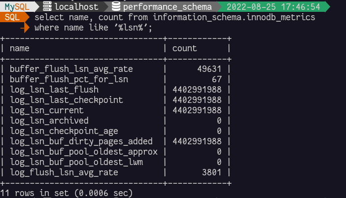 lsn information in innoDB metrics