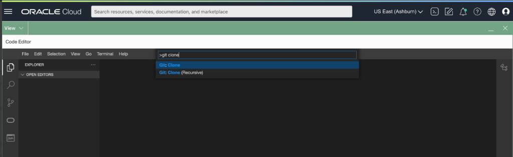 Snímek obrazovky editoru kódu ukazující, jak se propojit s úložištěm Git.