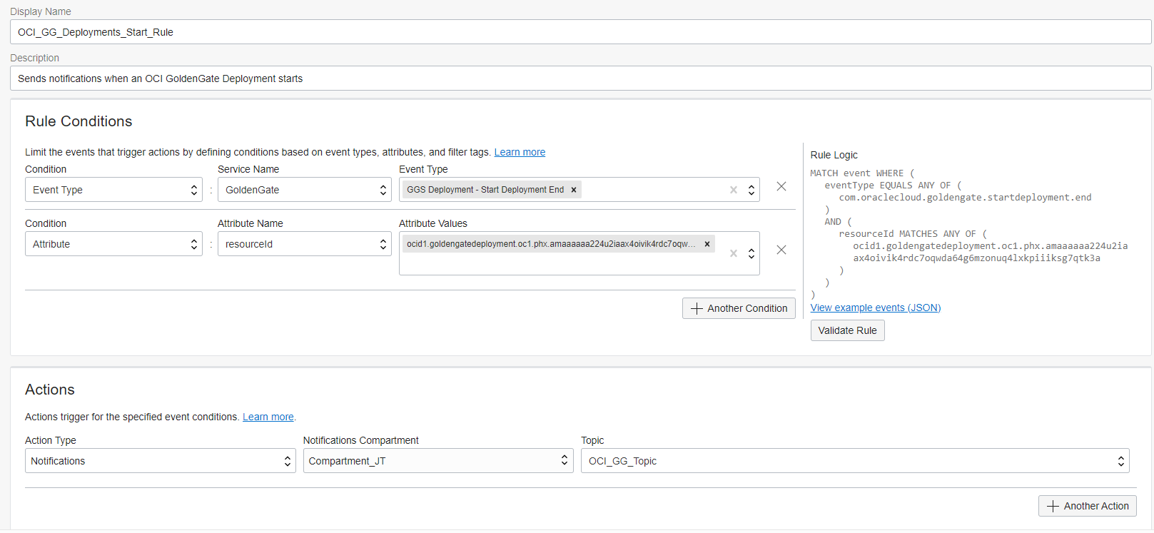 Create Notifications for Oracle Cloud Infrastructure GoldenGate