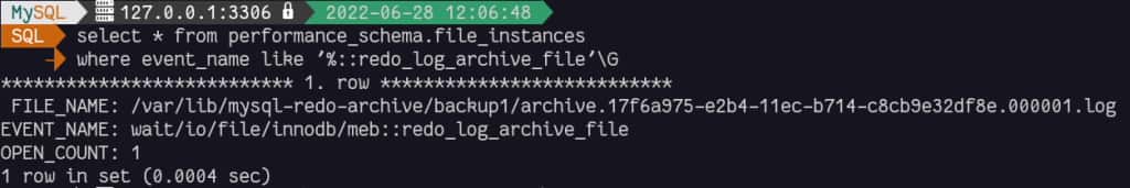 redo log archive file instance in Performance_Schema