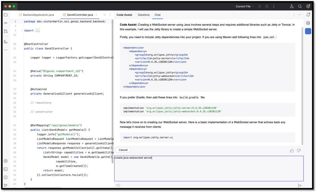 Generování dokumentace Oracle Code Assist
