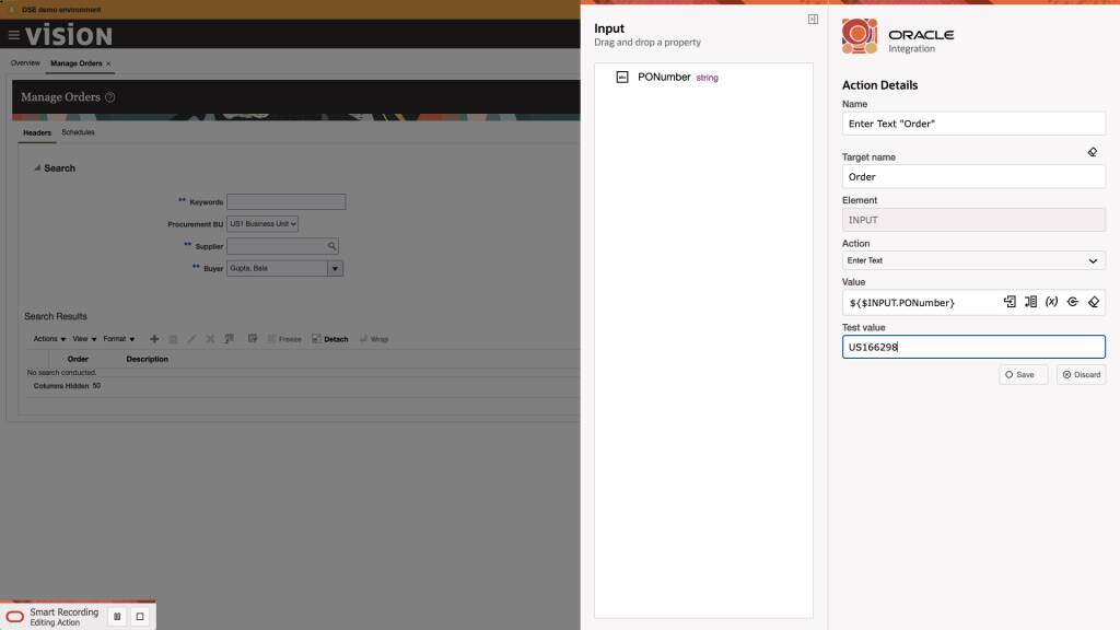 Vytvoření robota pomocí webového nástroje pro záznam v Oracle Integration.