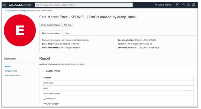 A screenshot of the Event Details page for a fatal kernel error.
