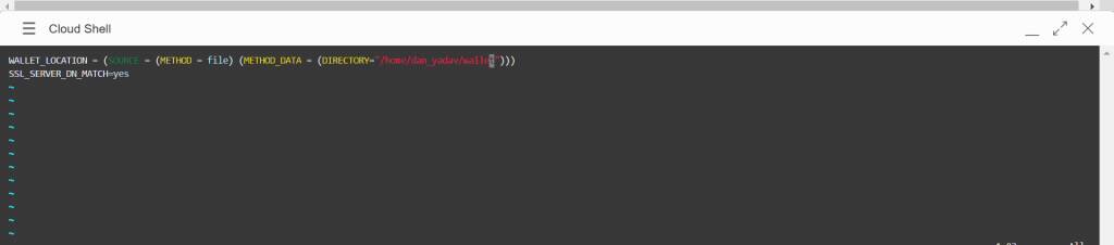 A screenshot of the wallet location code in Cloud Shell.