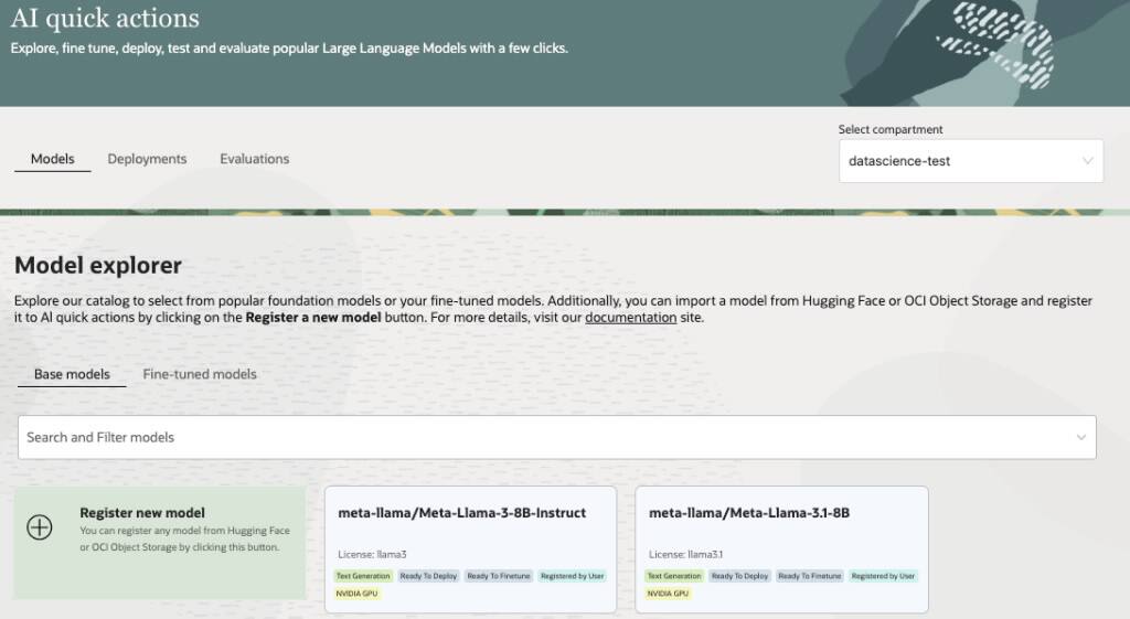 This is the AI Quick Actions landing page