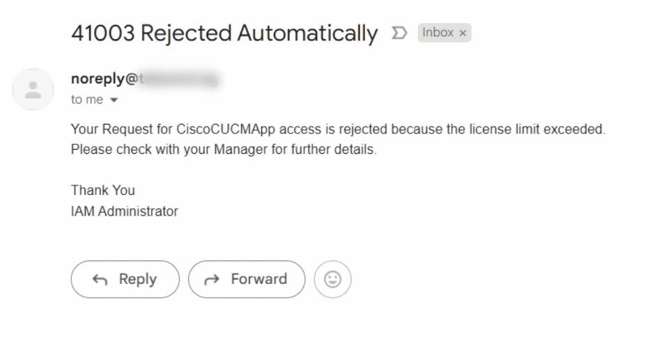 E-mail s upozorněním na automatické odmítnutí.