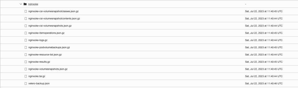 Snímek obrazovky hierarchie souborů v Object Storage.