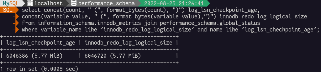 checkpoint age and logical log size