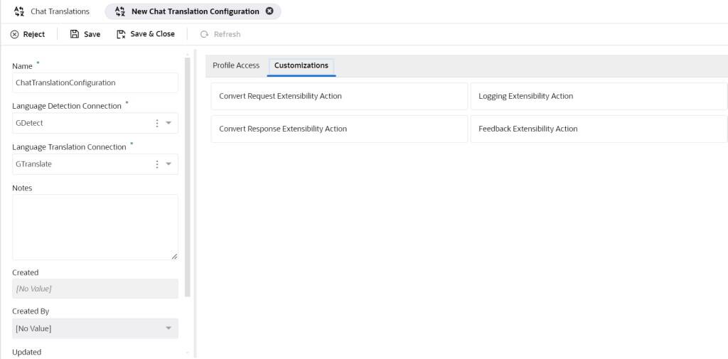 Konfigurace přizpůsobení překladu chatu
