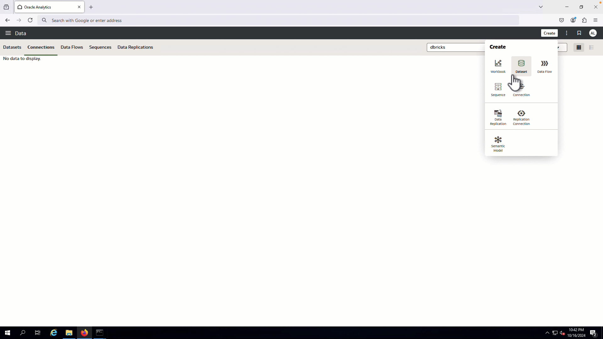 Obrázek 11: Připojení k Databricks ze služby Oracle Analytics Cloud