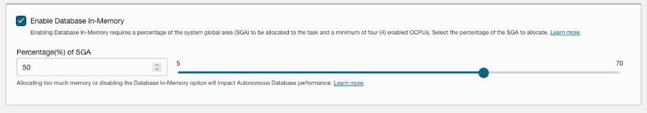 Konfigurace databáze v paměti při autonomním vyhrazení databáze