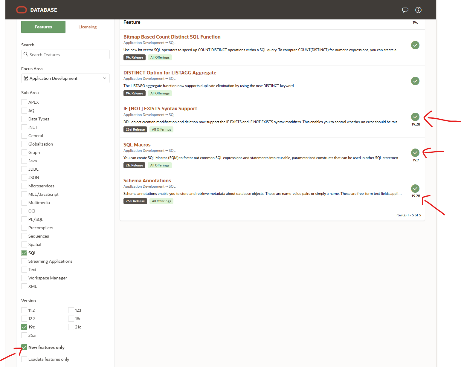 New Features and Oracle Database Release Updates