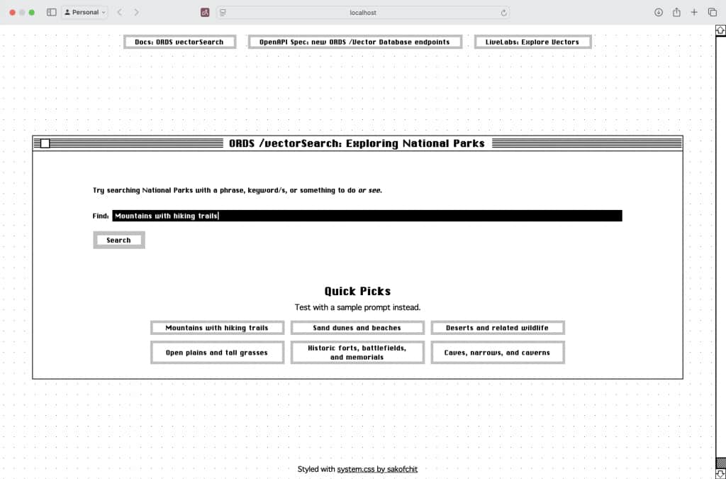 A sample application for demonstrating the vector search capability in Oracle database with ORDS.