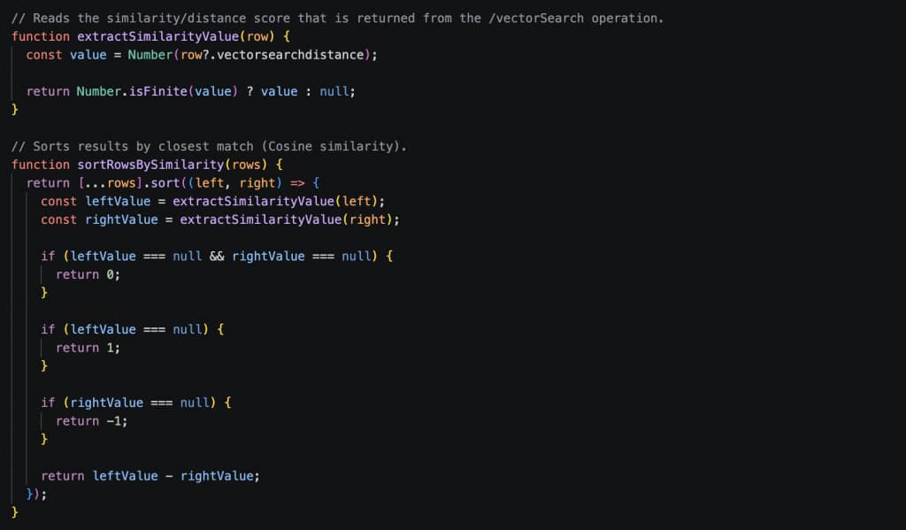 Response from the /vectorSearch POST request.