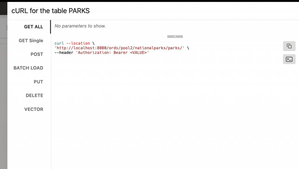 All existing auto-REST endpoints for the PARKS table.
