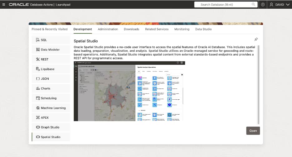 Figure 1: Spatial Studio in Database Actions launchpad