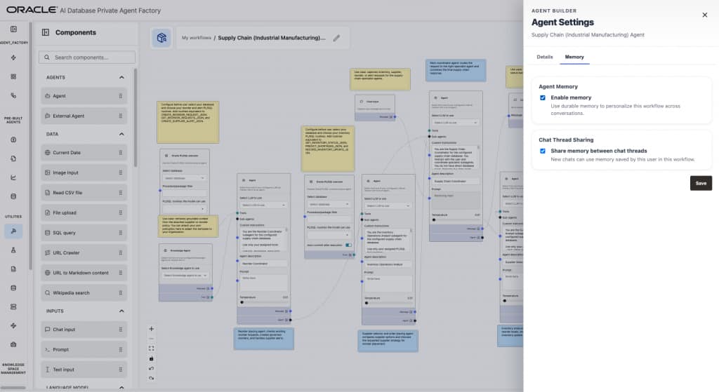 Oracle Agent Memory configuration in Agent Builder