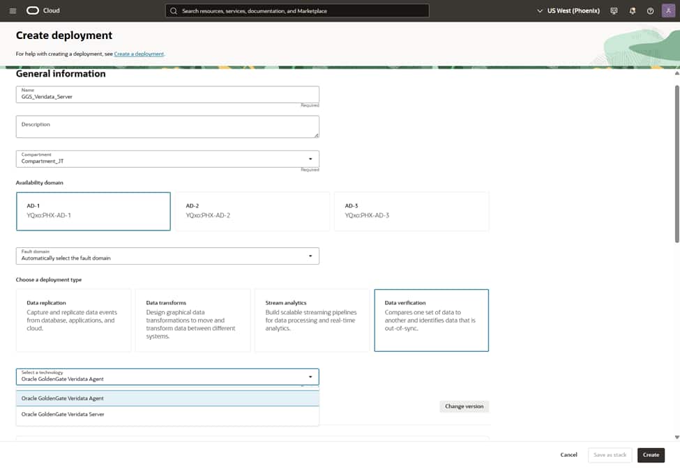 Data verification deployments in OCI GoldenGate