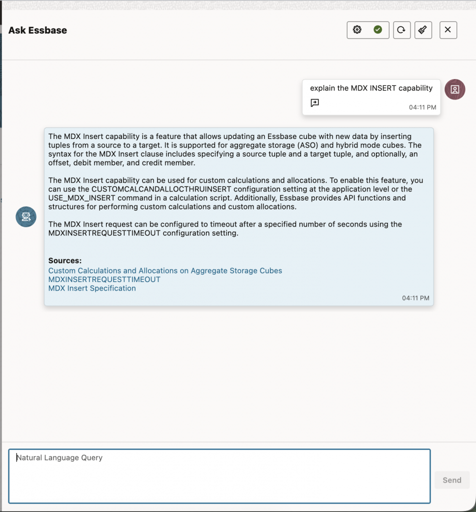 Ask Essbase feature to get documentation help.