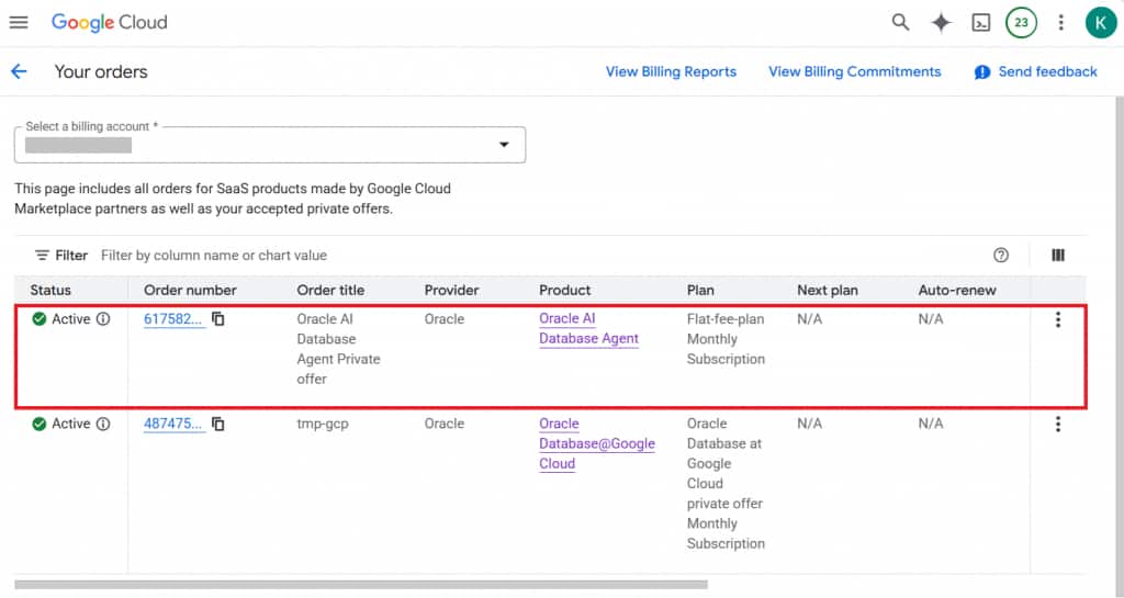 Image shows how to accept the private offer from the Google Google Marketplace