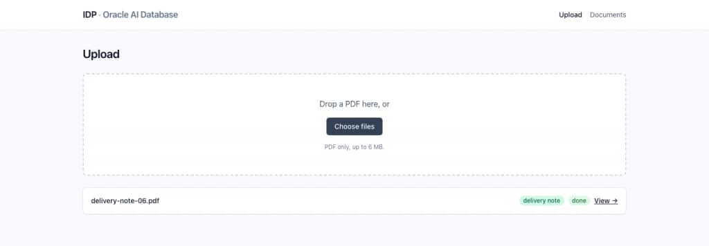 The app's upload screen for adding a new document to be classified and processed