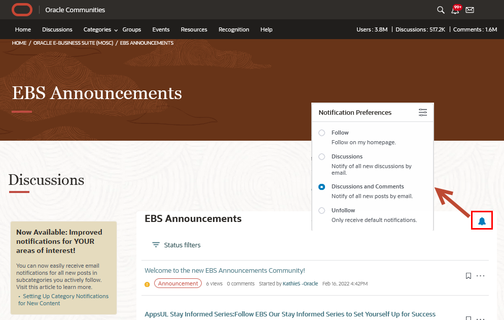 Apps Unlimited Stay Informed Series: New! EBS Announcements in My Oracle Support Community