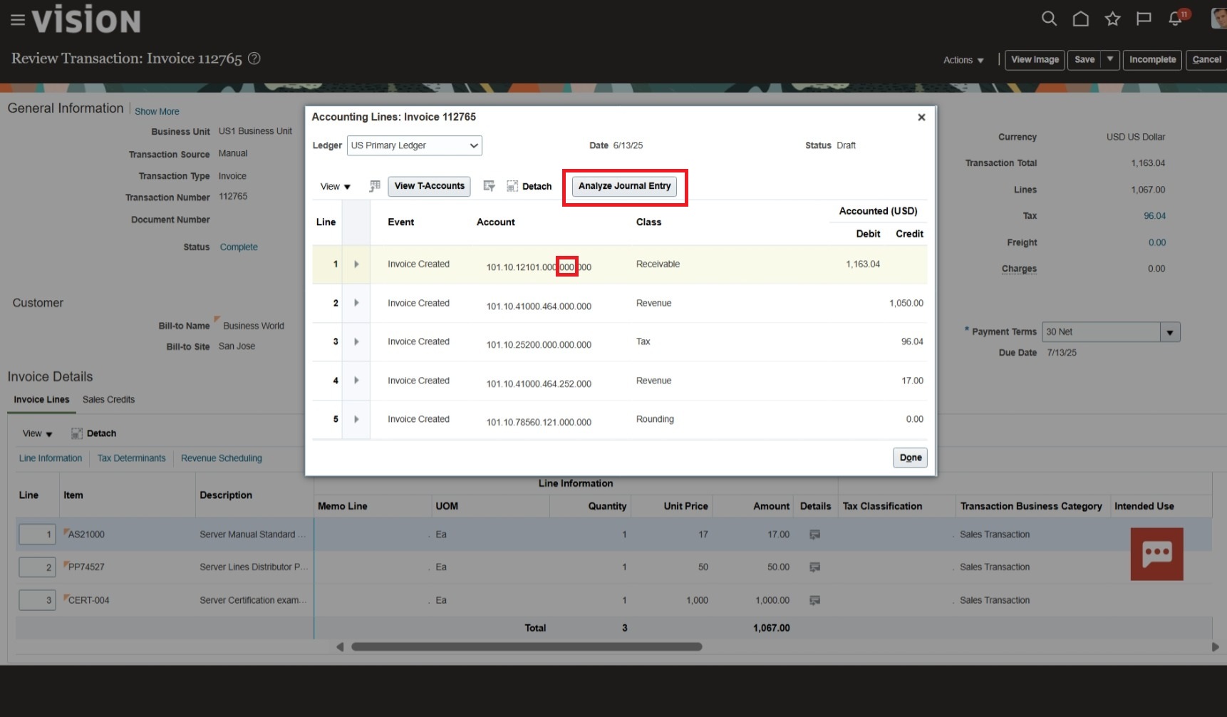 View Accounting window