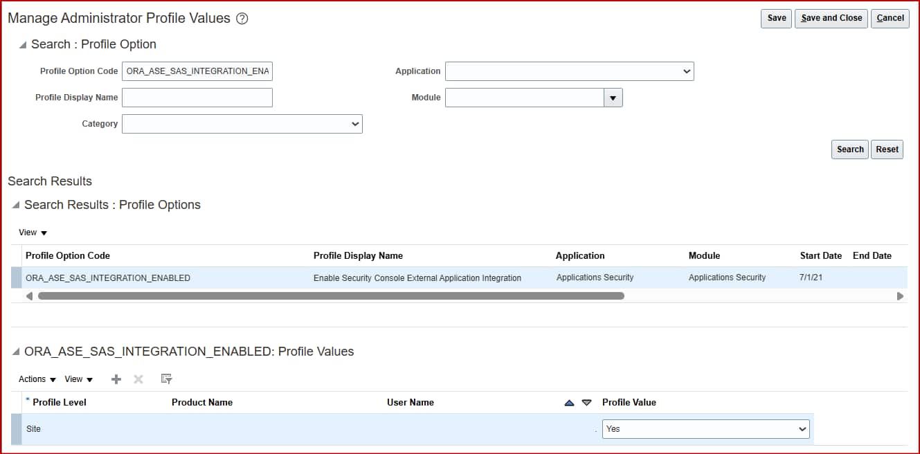 Profile Option - ORA_ASE_SAS_INTEGRATION_ENABLED