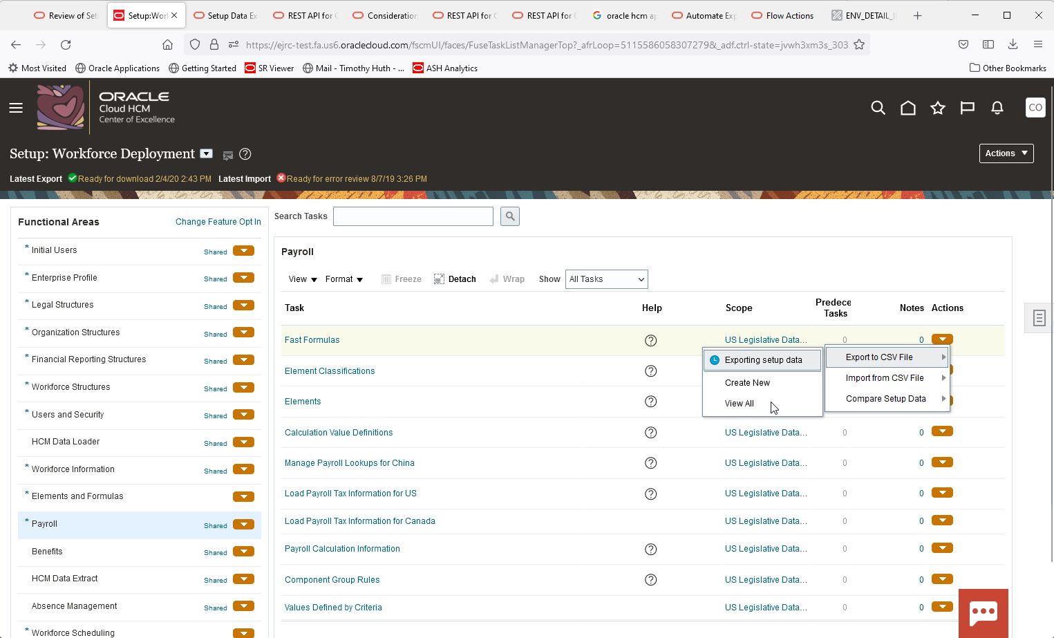 Select View All to see the export processes