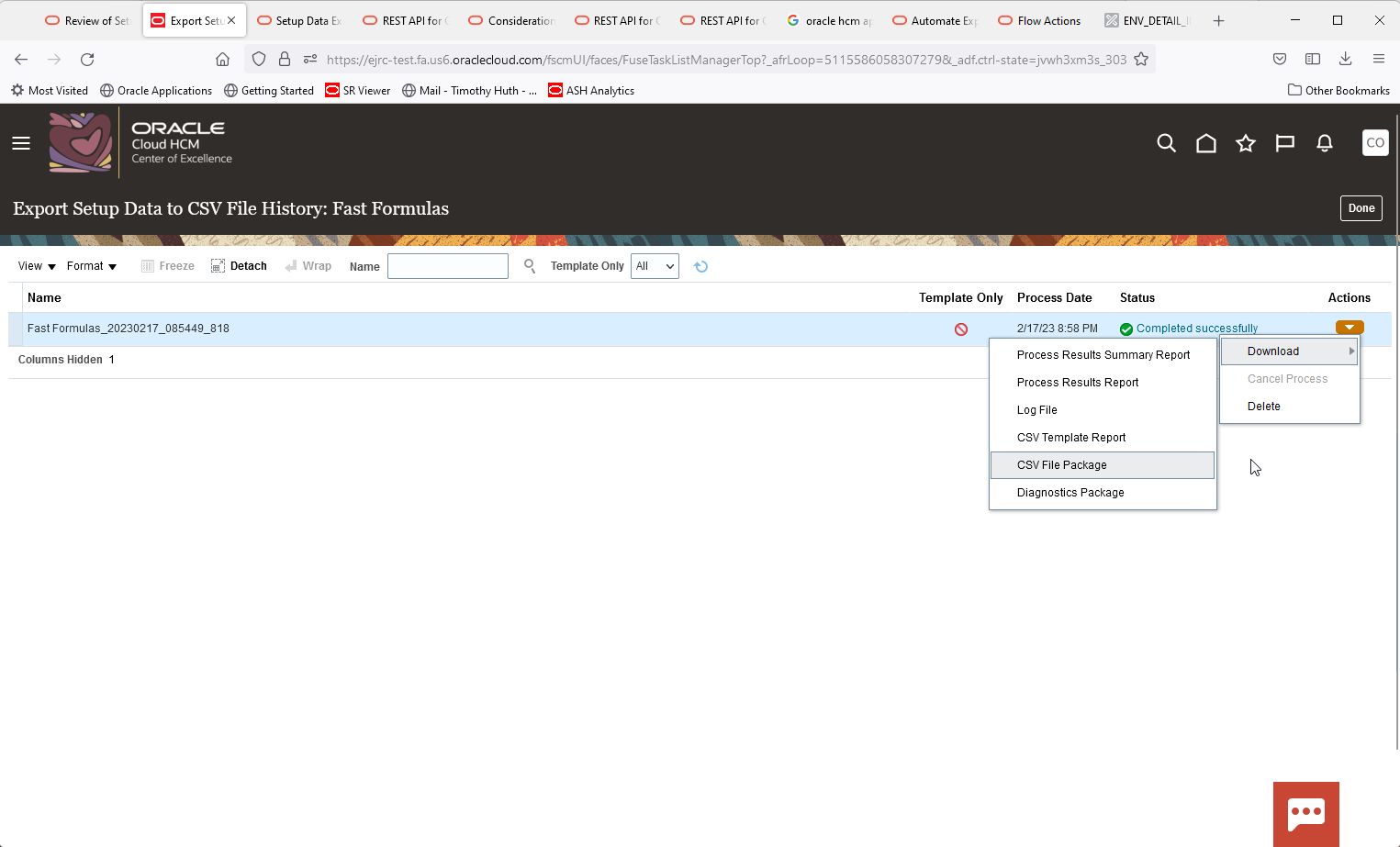 Use the Download action to download the full CSV File Package