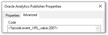The code for a QR code in the properties for a field in a form template