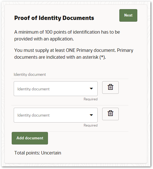 Entity instances presented on an interview screen as individual inputs