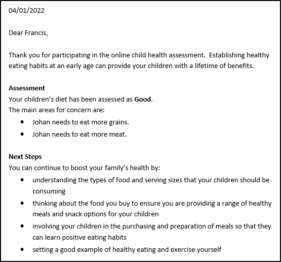 An example of an Intelligent Advisor form