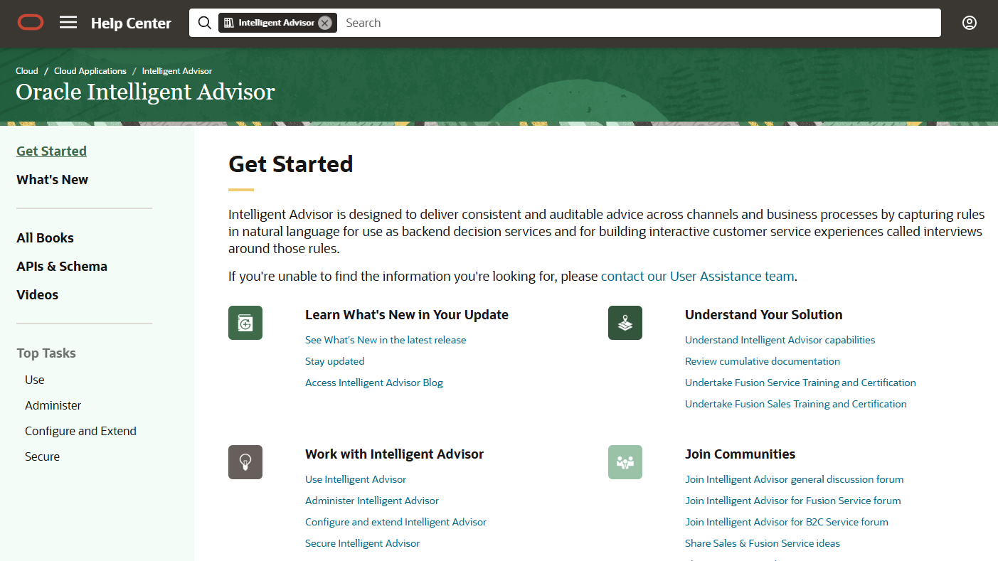 Intelligent Advisor documentation now available in Oracle Help Center