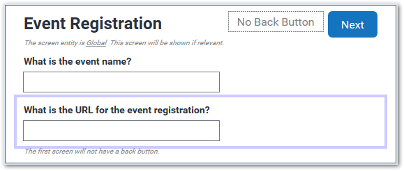 An input control for a URL attribute on an interview screen in Policy Modeling