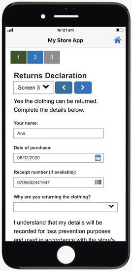 A number shown in the Receipt number field in the My Store App interview on a mobile device