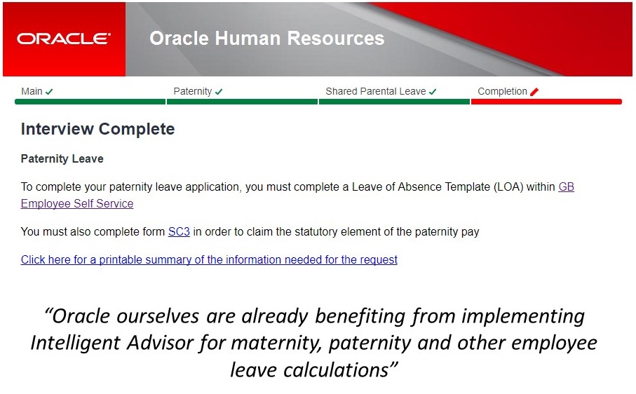Oracle use of Intelligent Advisor for employee service